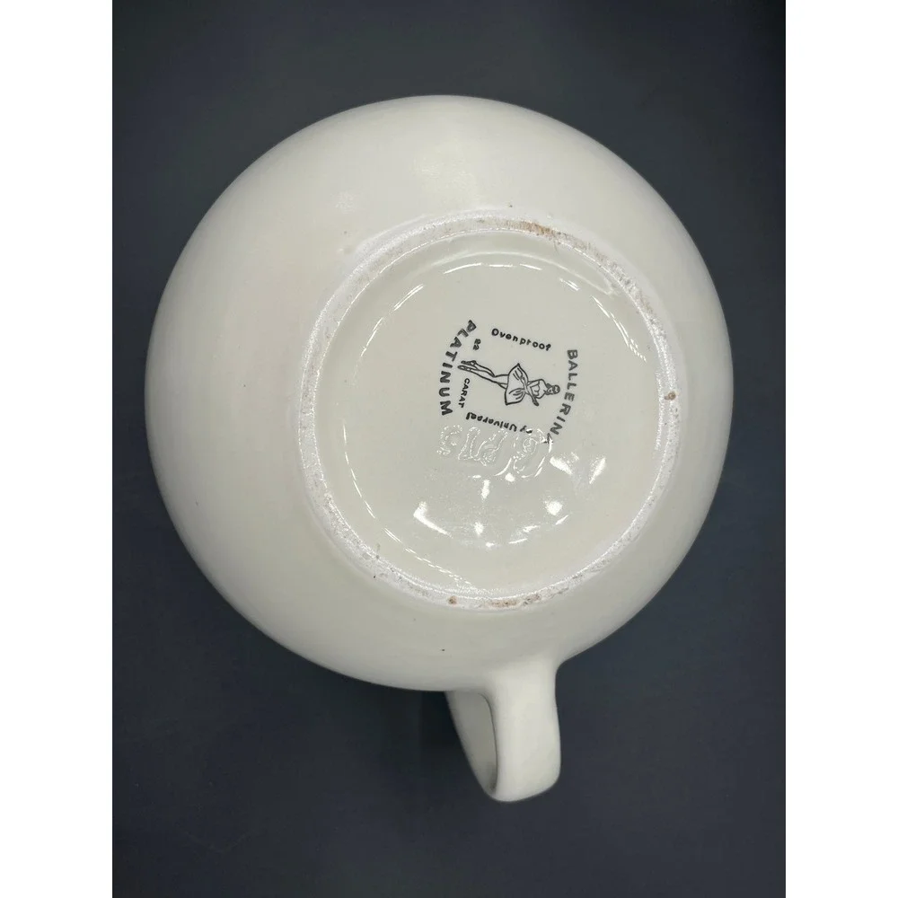 Vtg Universal Ballerina Ball Pitcher 22 Carat Platinum Trimmed White Cream 1960s